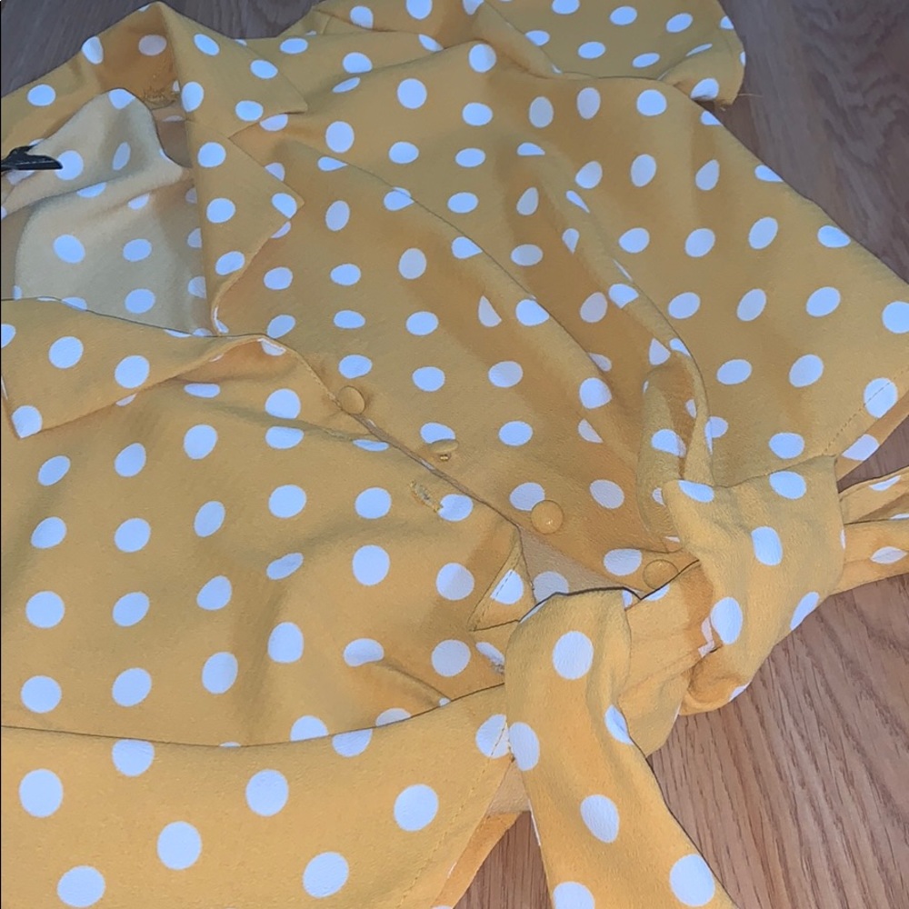 Sunshine yellow polka dot tie up top